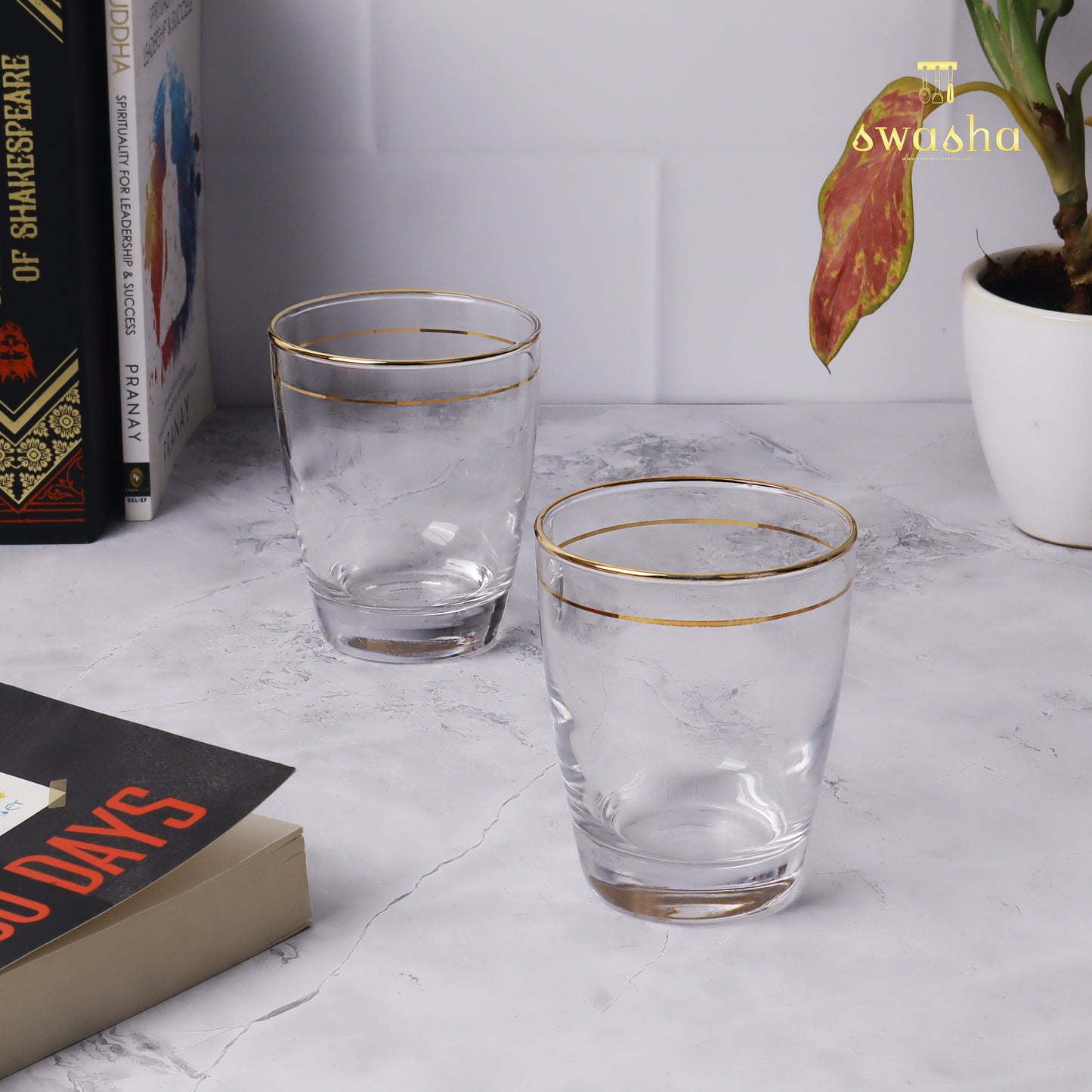 Set of 6 versatile glass tumblers - perfect for refreshing juices and water.