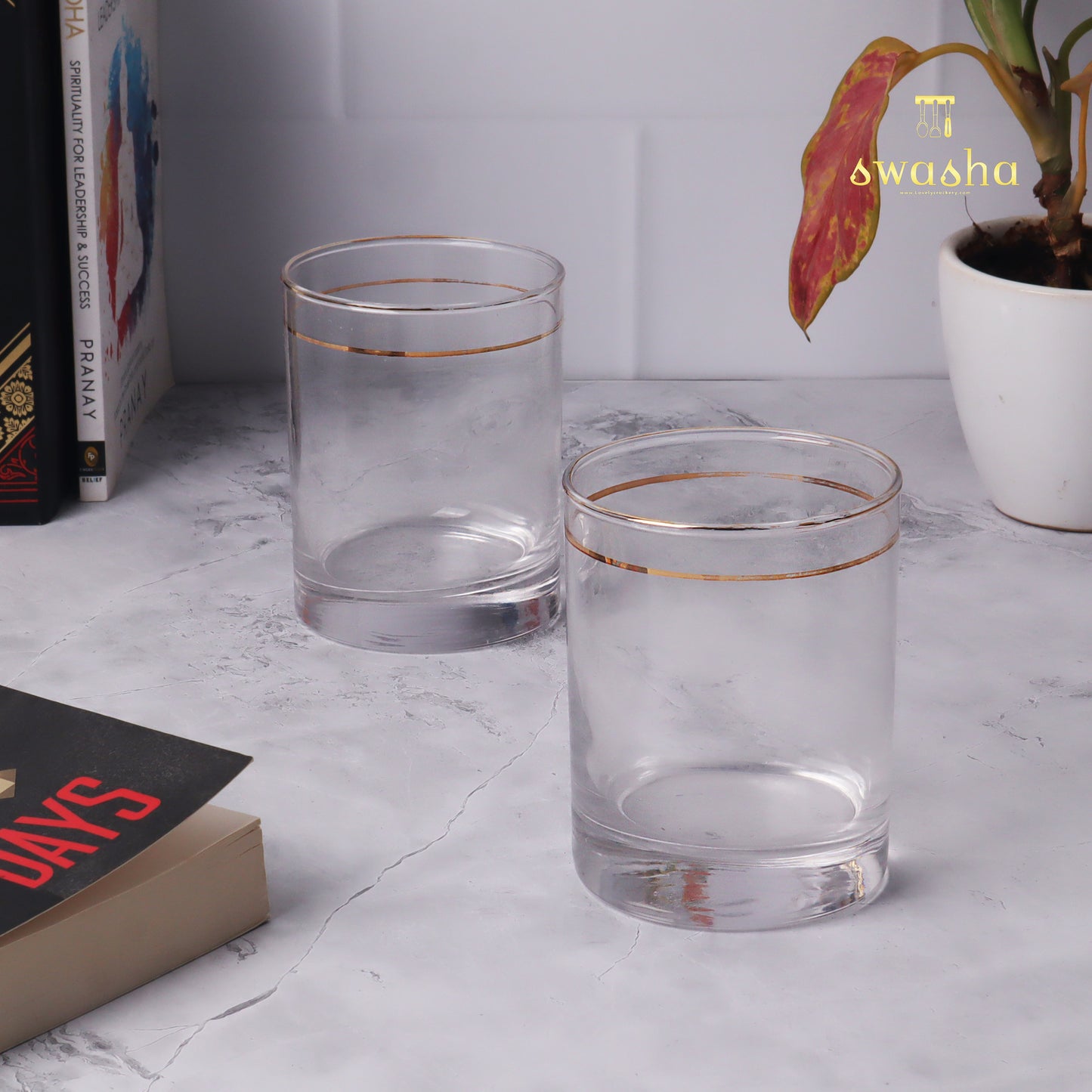 Set of 6 versatile glass tumblers - perfect for refreshing juices and water.