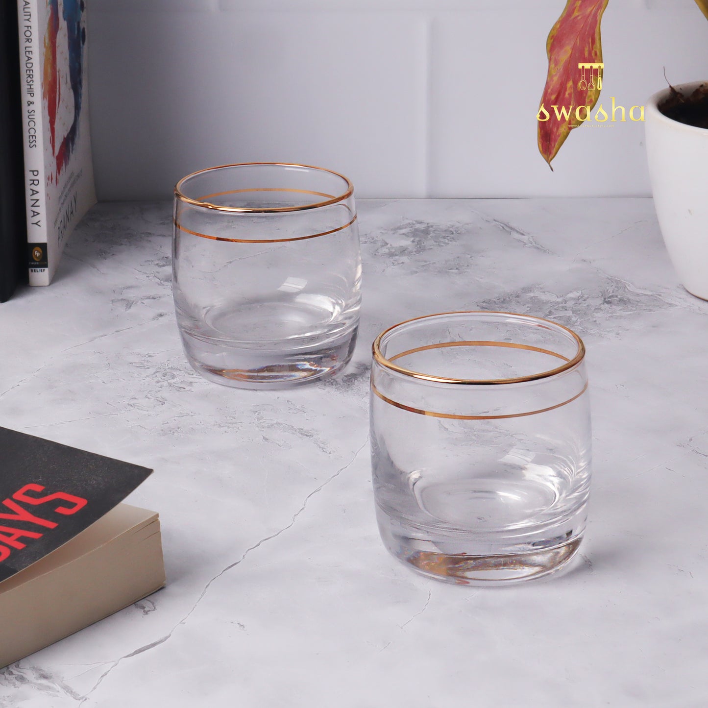 Set of 6 versatile glass tumblers - perfect for refreshing juices and water.
