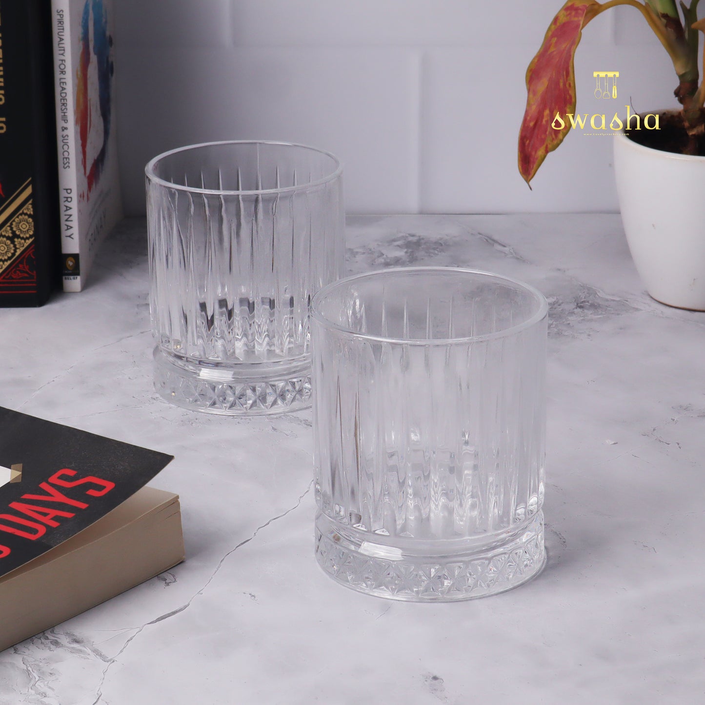 Set of 6 versatile glass tumblers - perfect for refreshing juices and water.