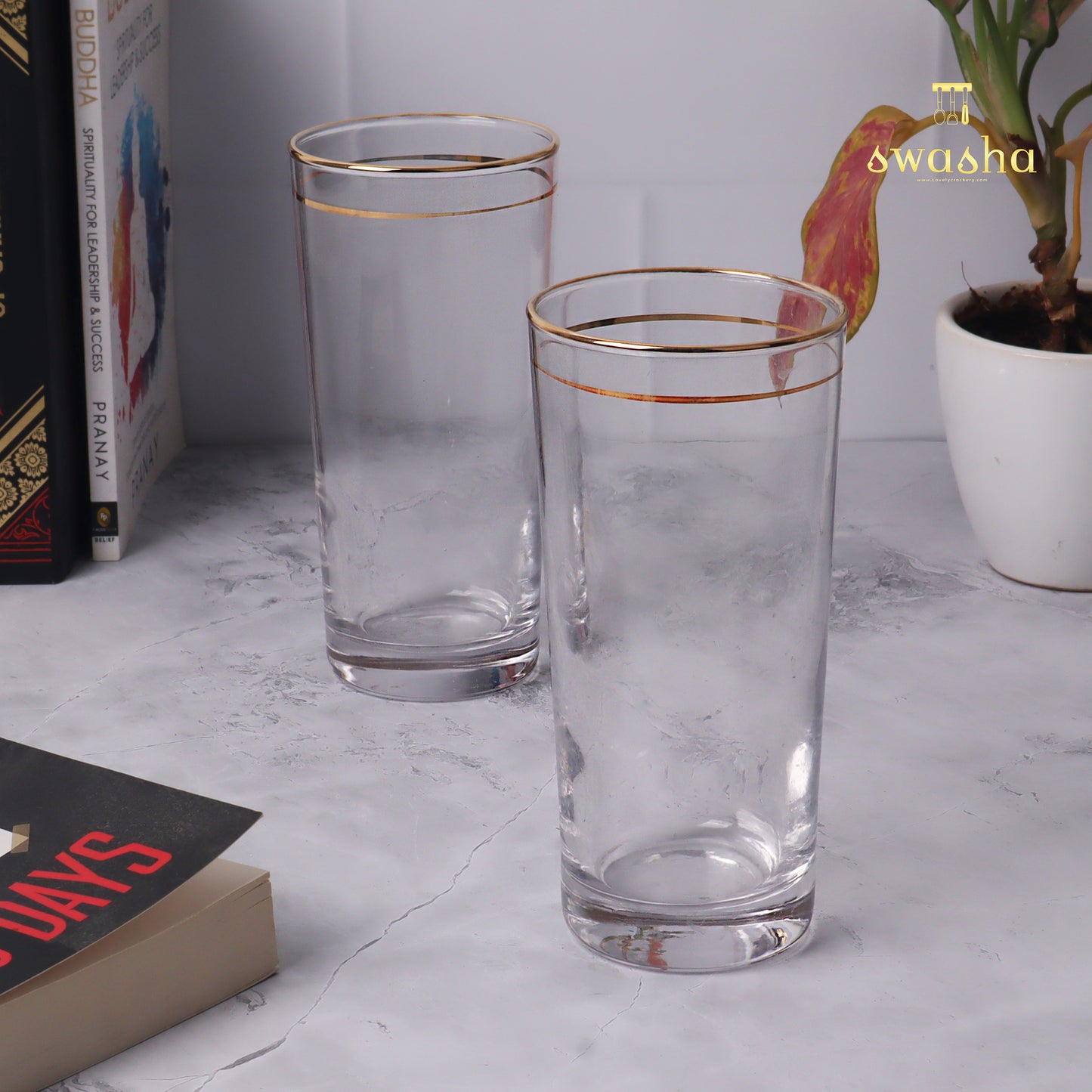 Set of 6 versatile glass tumblers - perfect for refreshing juices and water.