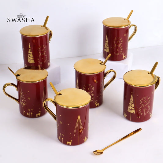 Mug Set of 6 with Lid and Spoons