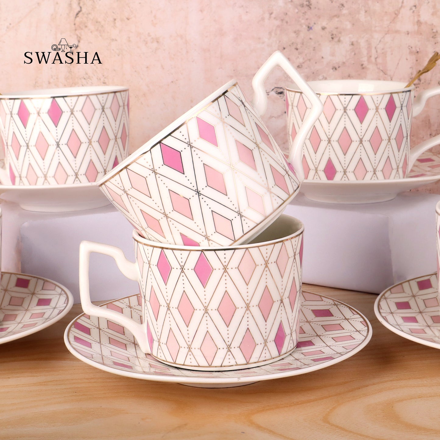 Elevate Your Tea Time: Ceramic Cup and Saucer Set with Spoon - Set of 6 by Swasha