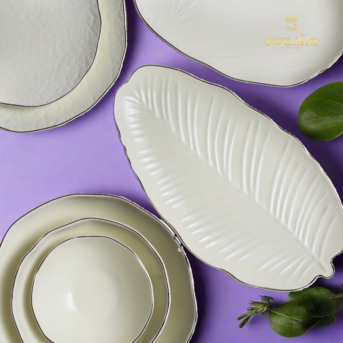 Swasha Snacks Set - Premium Porcelain Serving Plates and Bowls (Set Of 22 Pcs)