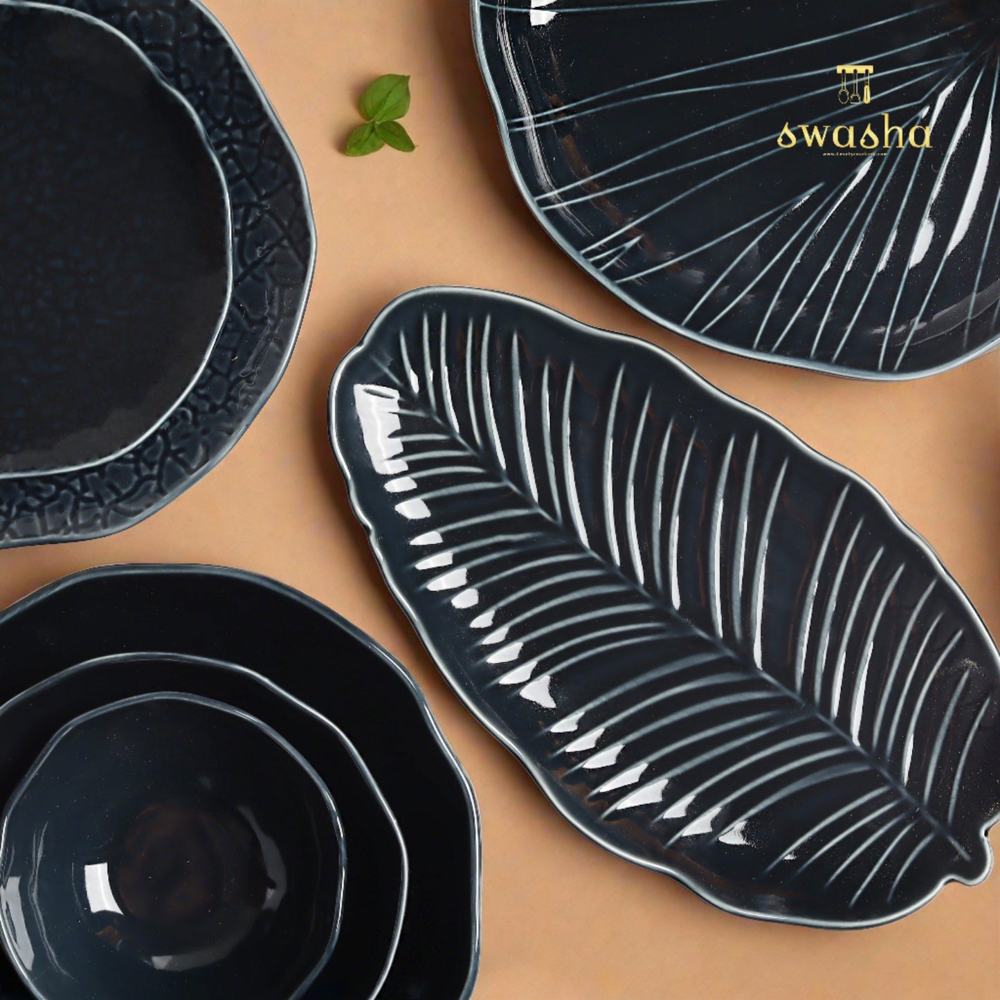 Swasha Snacks Set - Premium Porcelain Serving Plates and Bowls (Set Of 22 Pcs)