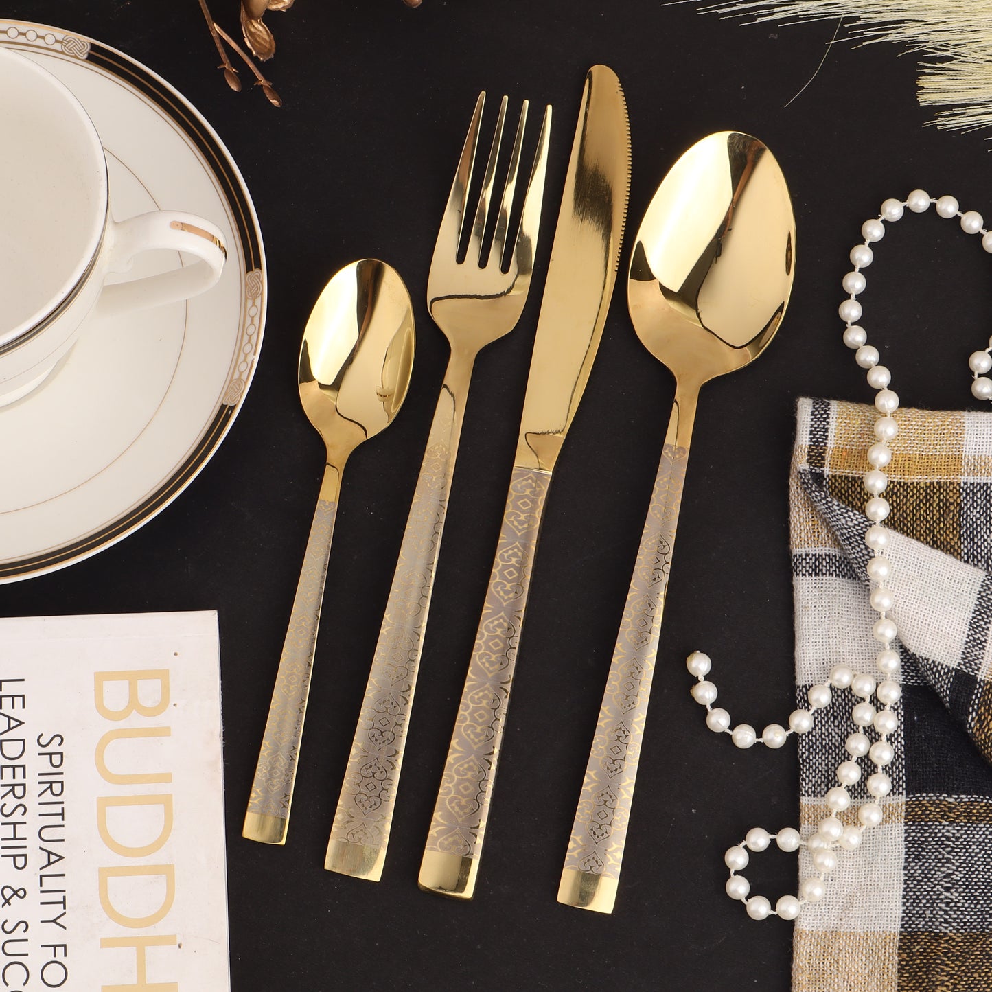 Swasha Luxurious Stainless Steel Golden Cutlery Set | Trendy Dining Essentials