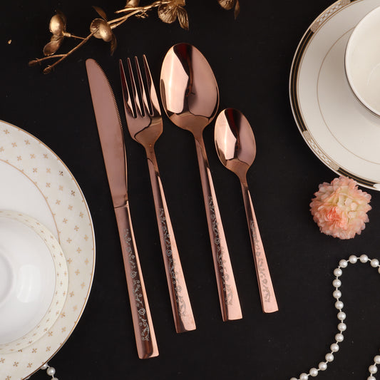 Swasha Stainless Steel Rose-Gold Cutlery Set | Trendy Dining Essentials