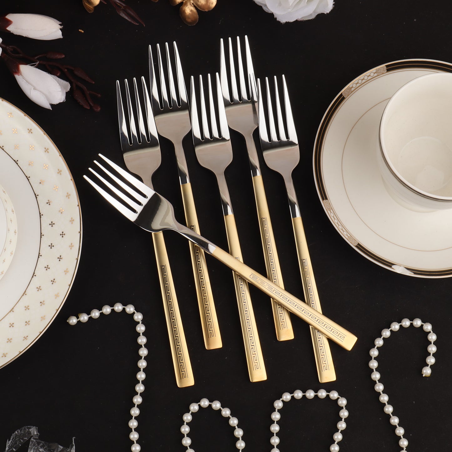 Swasha Luxurious Stainless Steel Golden-Silver Cutlery Set | Trendy Dining Essentials