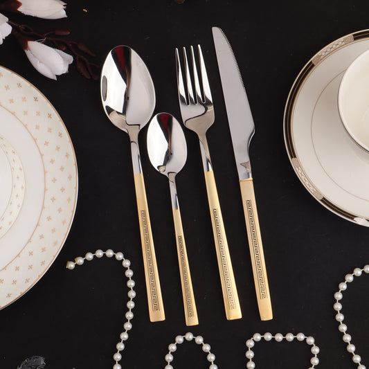 Swasha Luxurious Stainless Steel Golden-Silver Cutlery Set | Trendy Dining Essentials
