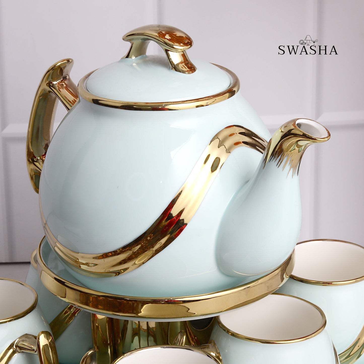 Swasha Tea Set – 6 Cups, 1 Kettle, 1 Tray