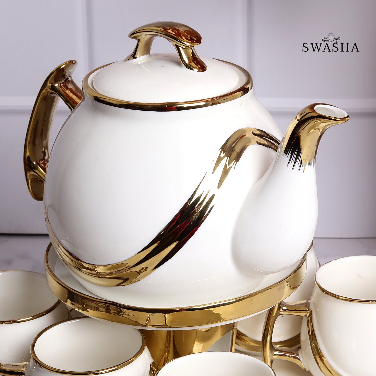 Swasha Tea Set – 6 Cups, 1 Kettle, 1 Tray
