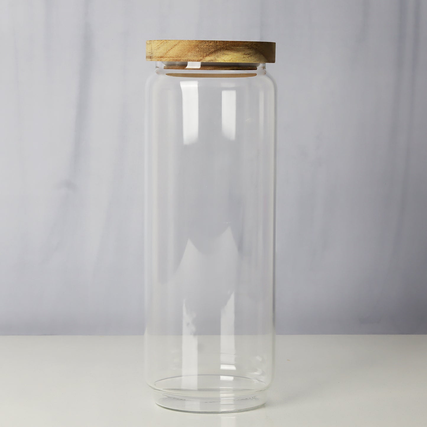 Glass jars/containers with stylish wooden lids - ideal for organized storage solutions