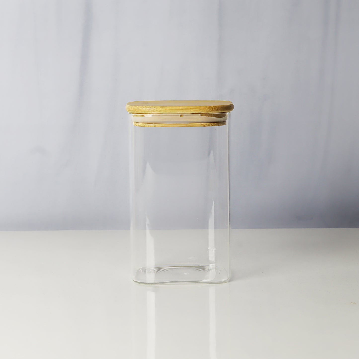 Glass jars/containers with stylish wooden lids - ideal for organized storage solutions