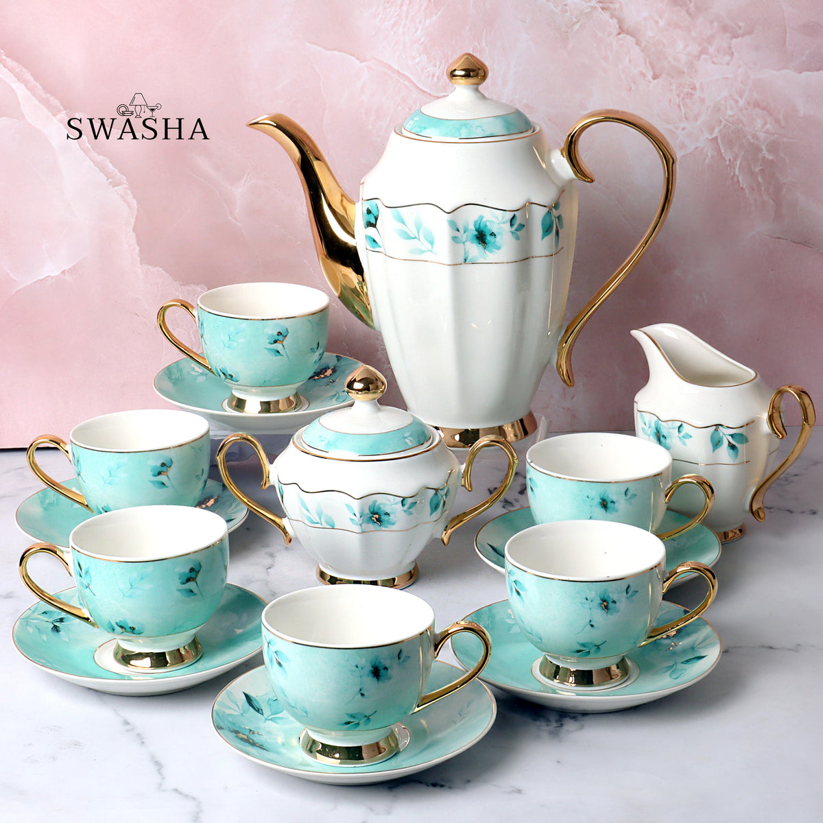 Porcelain 17-Piece Tea Set by Swasha