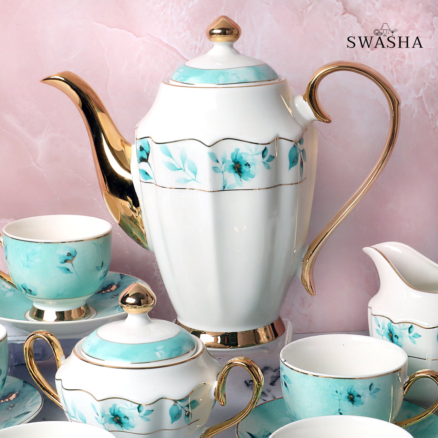 Porcelain 17-Piece Tea Set by Swasha