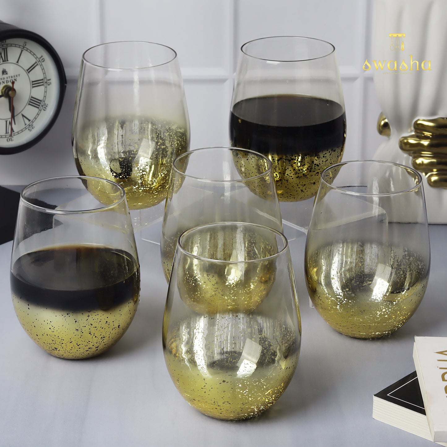 Swasha Home Decor - Set of 6 Stemless Wine Glasses (350 ml)