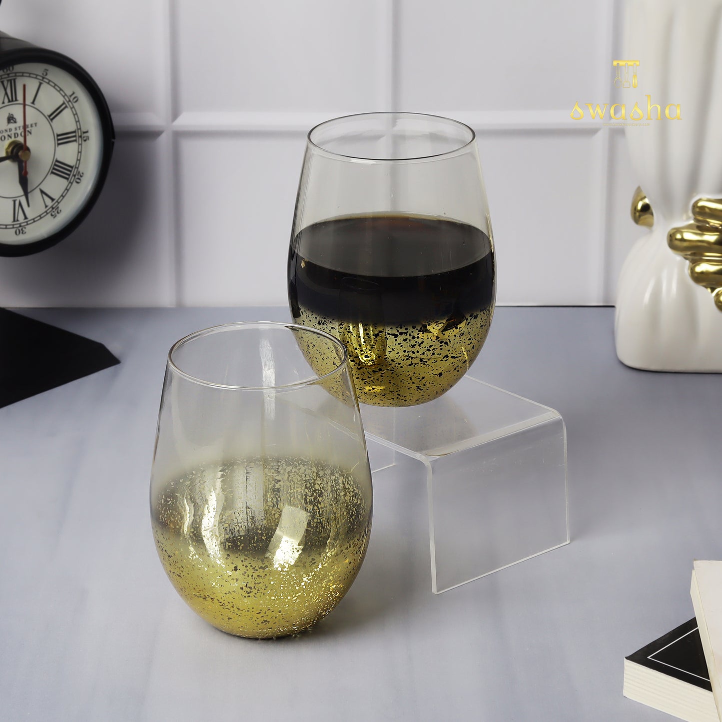 Swasha Home Decor - Set of 6 Stemless Wine Glasses (350 ml)