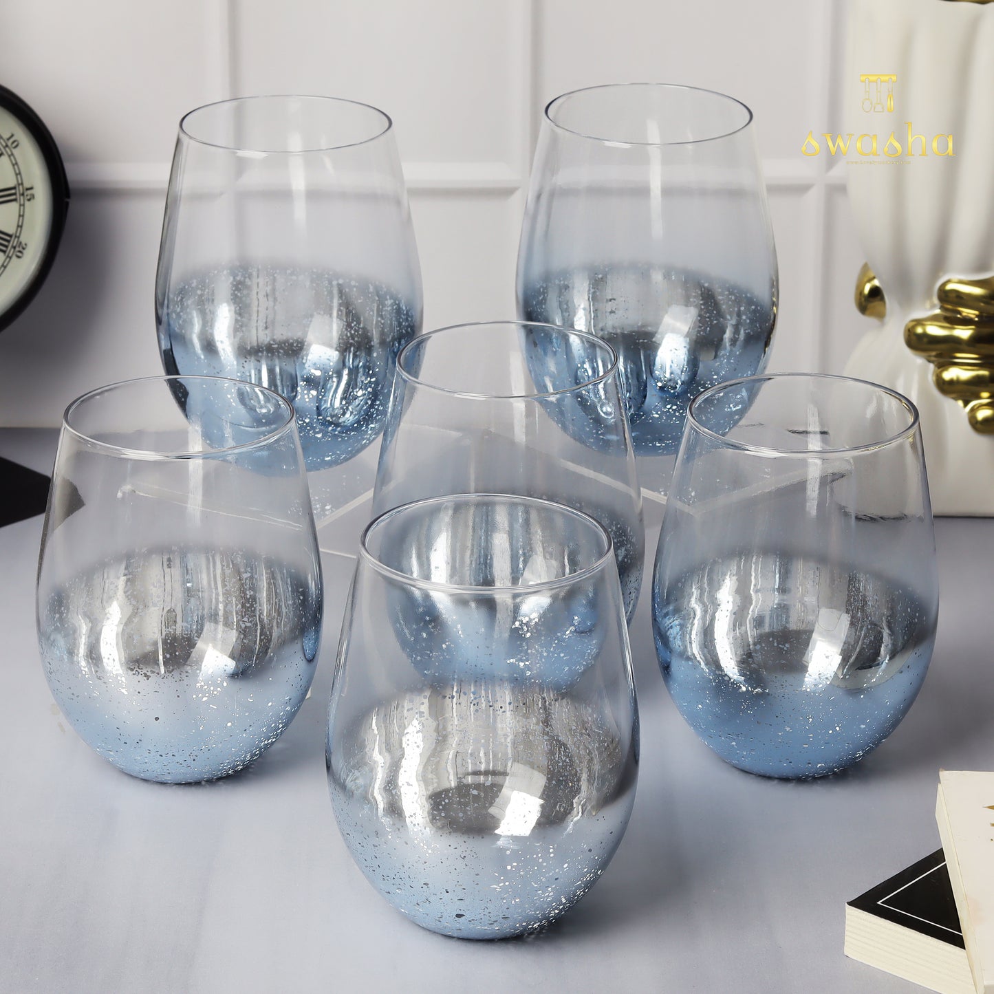 Swasha Home Decor - Set of 6 Stemless Wine Glasses (350 ml)