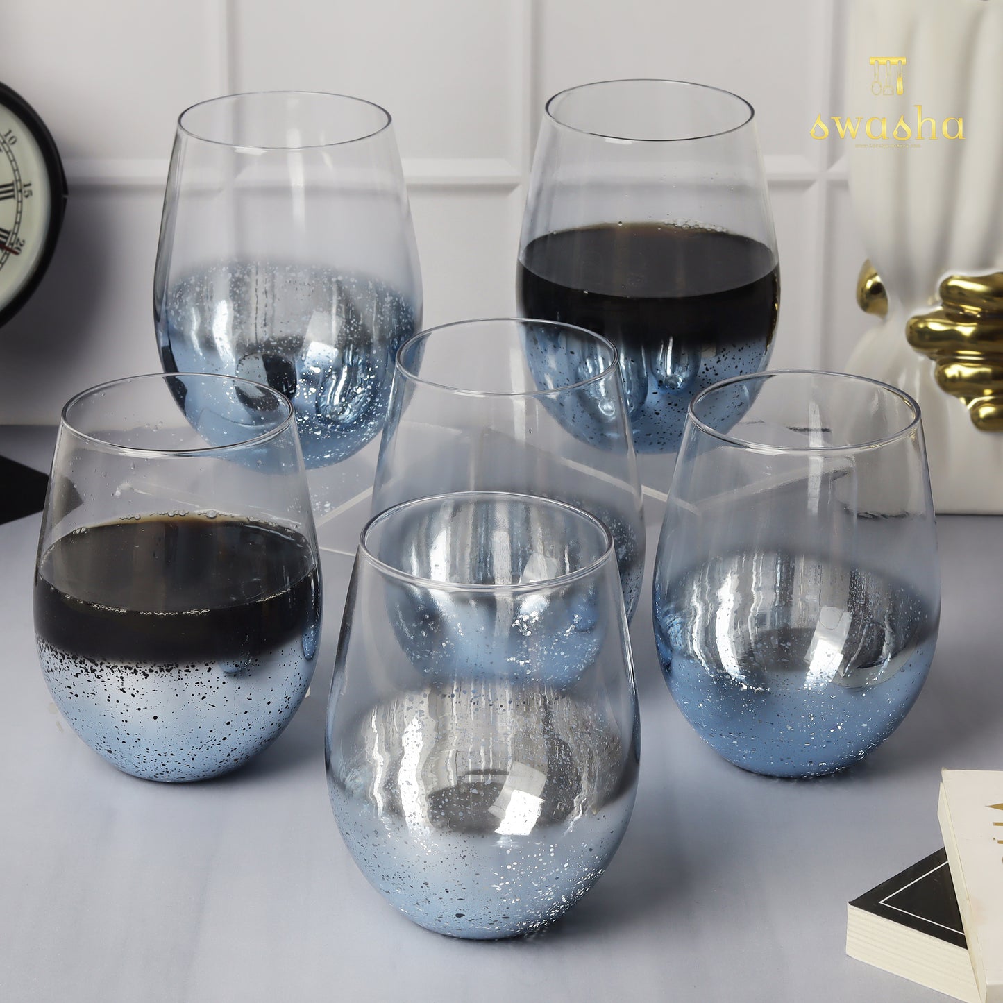 Swasha Home Decor - Set of 6 Stemless Wine Glasses (350 ml)