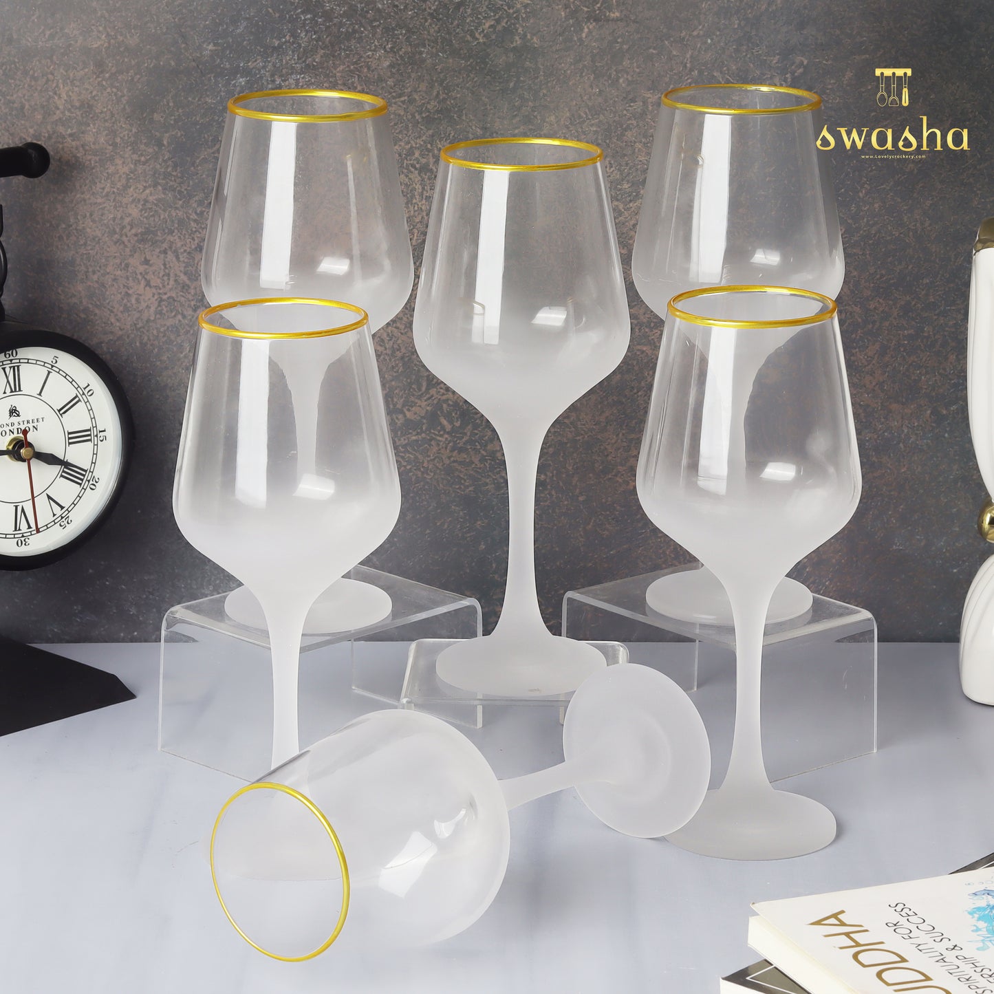 Set of 6 elegant frosted wine glasses - elevate your dining experience with this classic set
