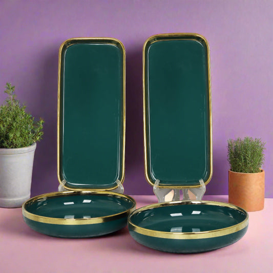 Ceramic set of 4 rice/salad plates and pasta bowls - elevate your dining experience with this stylish and versatile dinnerware collection