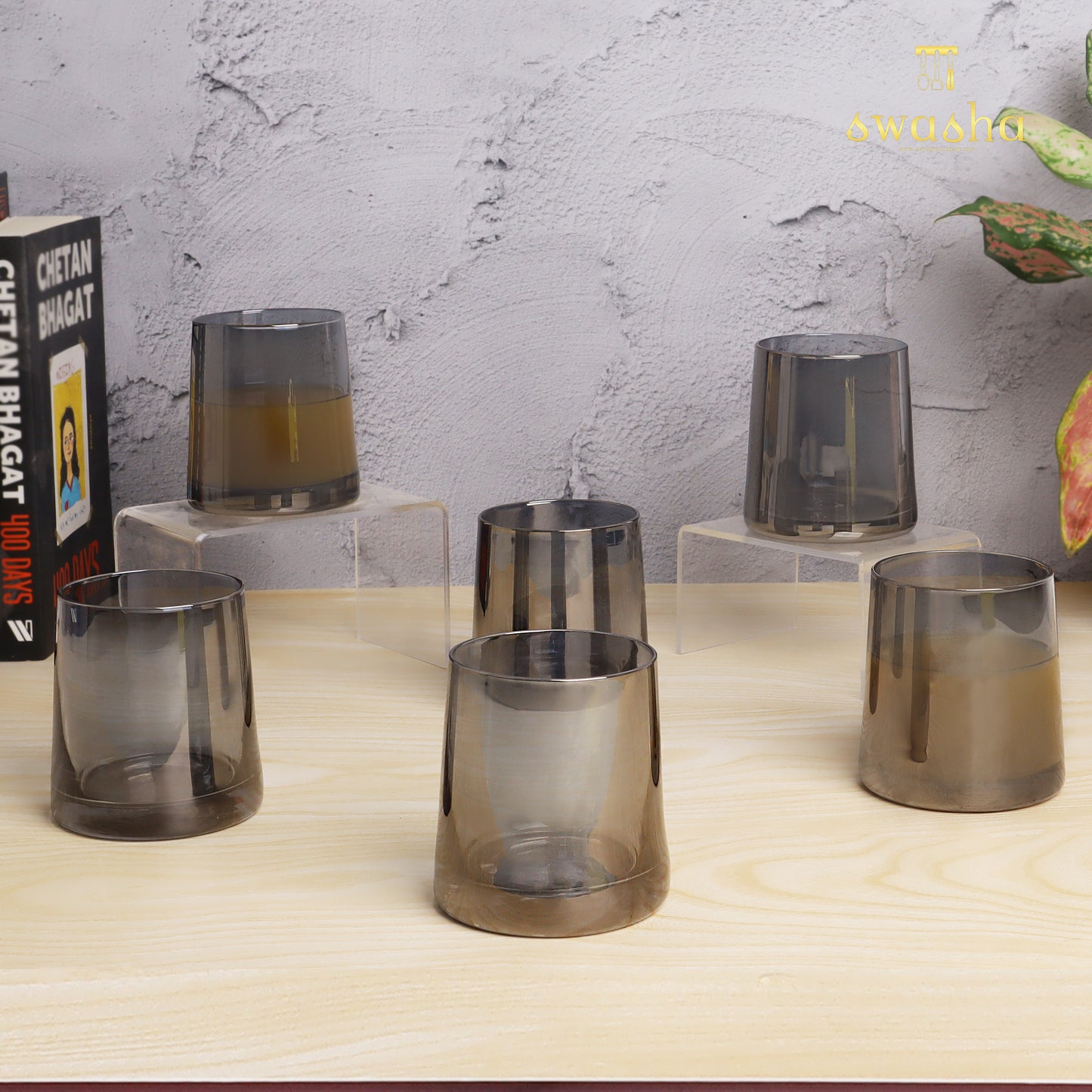 Set of 6 versatile glass tumblers - perfect for refreshing juices and water.