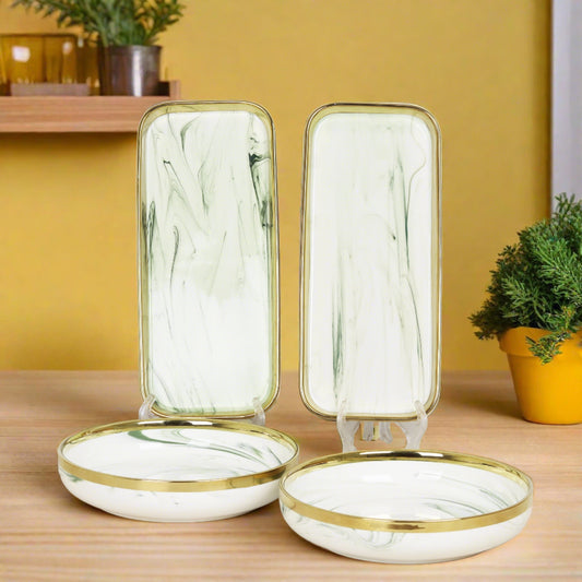 Ceramic set of 4 rice/salad plates and pasta bowls - elevate your dining experience with this stylish and versatile dinnerware collection