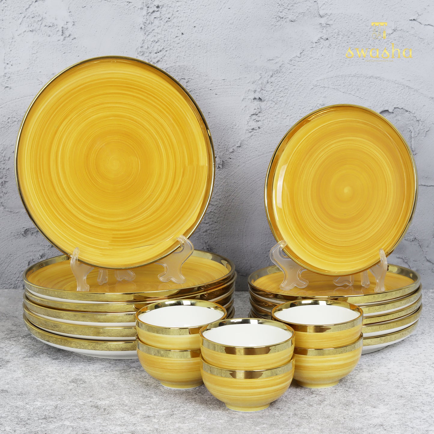 Swasha Porcelain Dinner Set/Snacks Set of 18 Pieces | Tableware (Yellow)