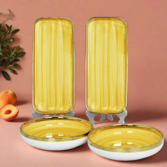 Ceramic set of 4 rice/salad plates and pasta bowls - elevate your dining experience with this stylish and versatile dinnerware collection