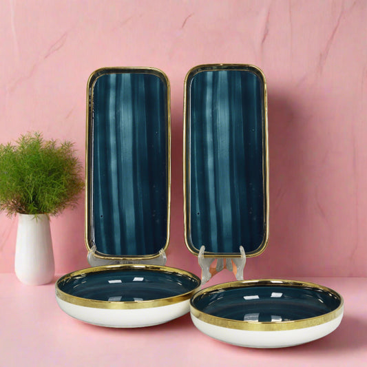 Ceramic set of 4 rice/salad plates and pasta bowls - elevate your dining experience with this stylish and versatile dinnerware collection