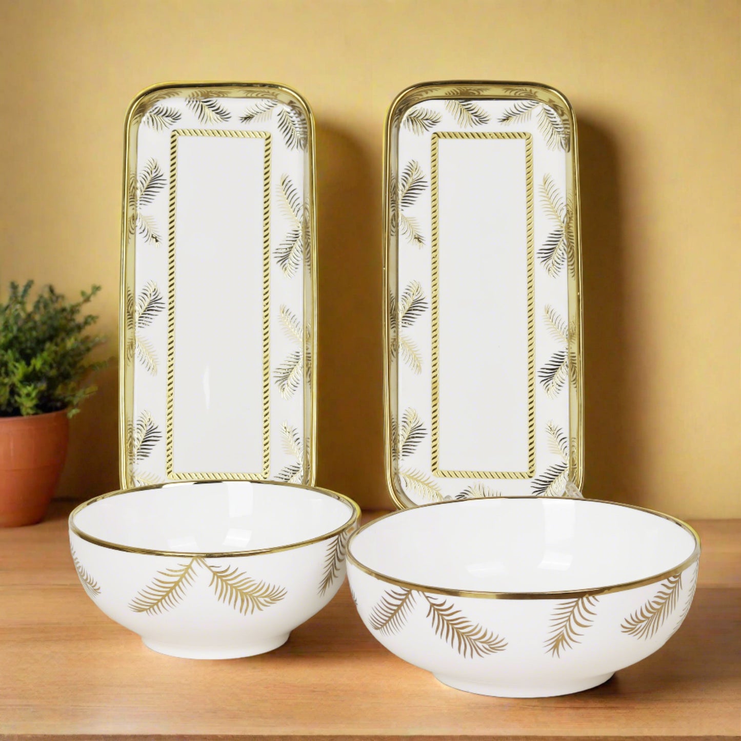 Ceramic set of 4 rice/salad plates and pasta bowls - elevate your dining experience with this stylish and versatile dinnerware collection