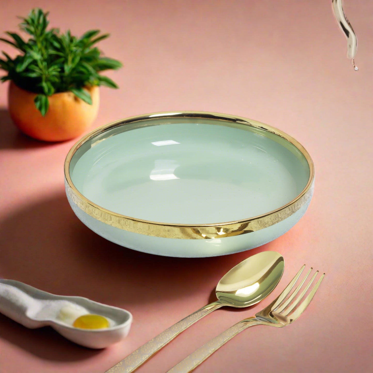 Ceramic set of 4 rice/salad plates and pasta bowls - elevate your dining experience with this stylish and versatile dinnerware collection