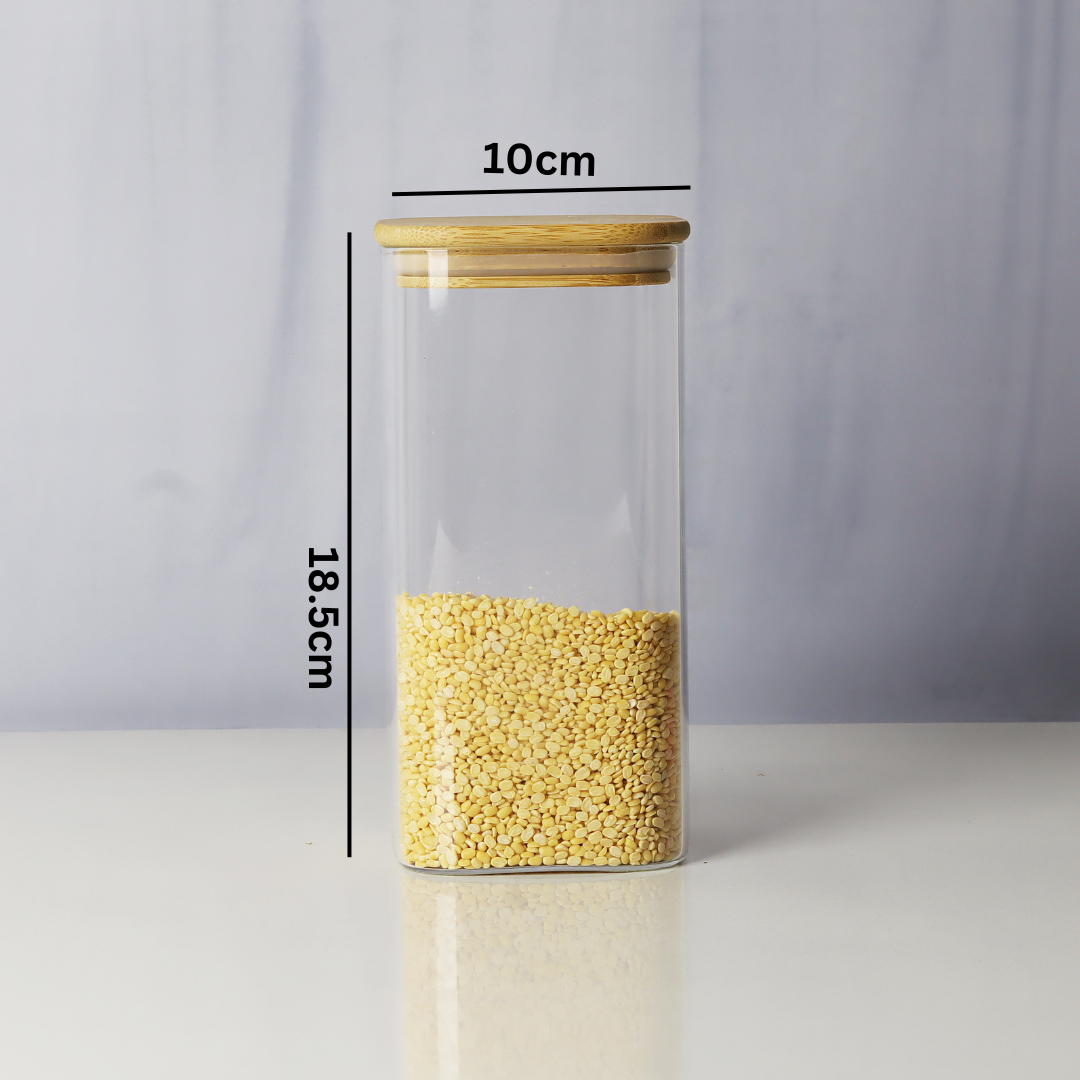 Glass jars/containers with stylish wooden lids - ideal for organized storage solutions