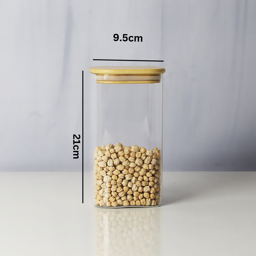 Glass jars/containers with stylish wooden lids - ideal for organized storage solutions