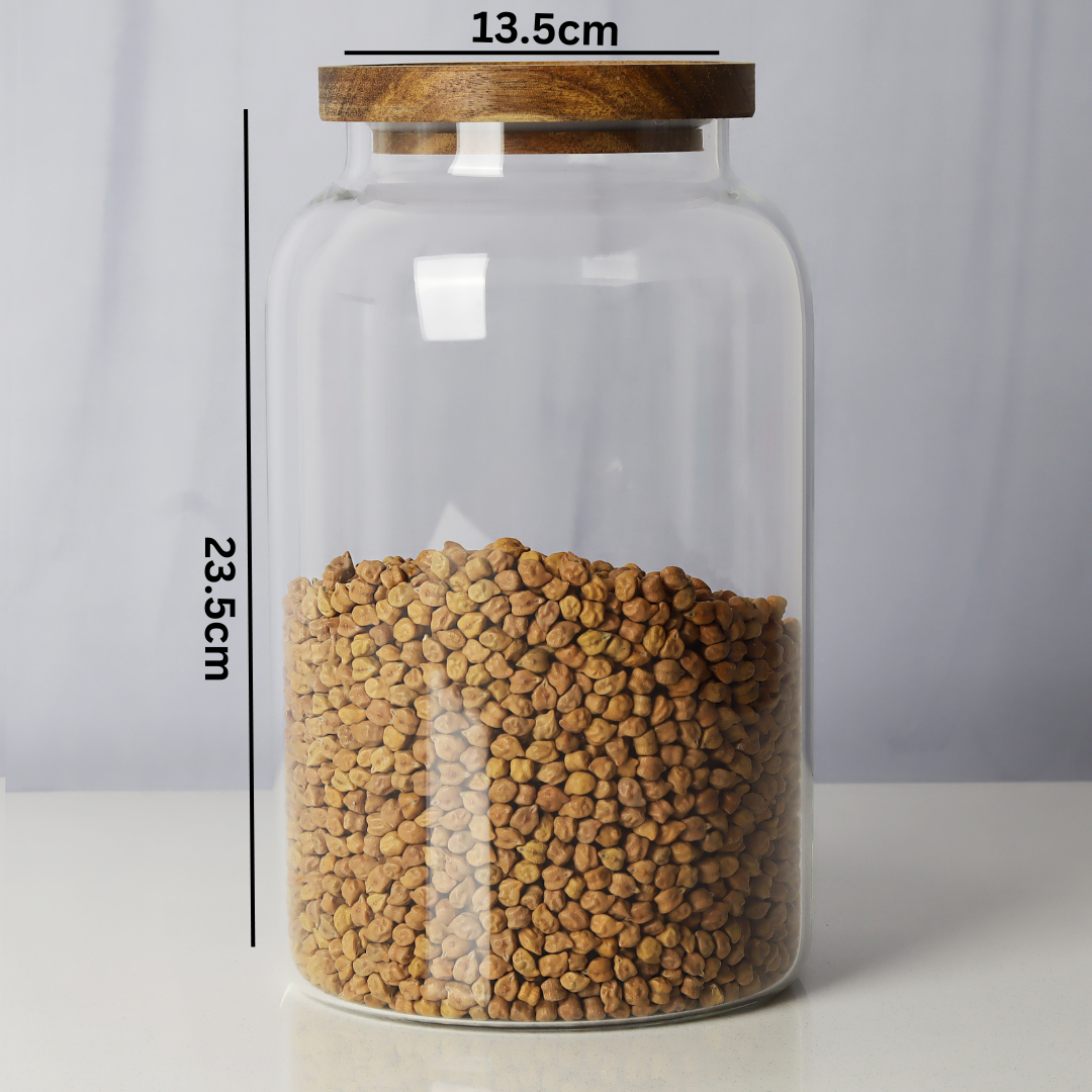 Glass jars/containers with stylish wooden lids - ideal for organized storage solutions