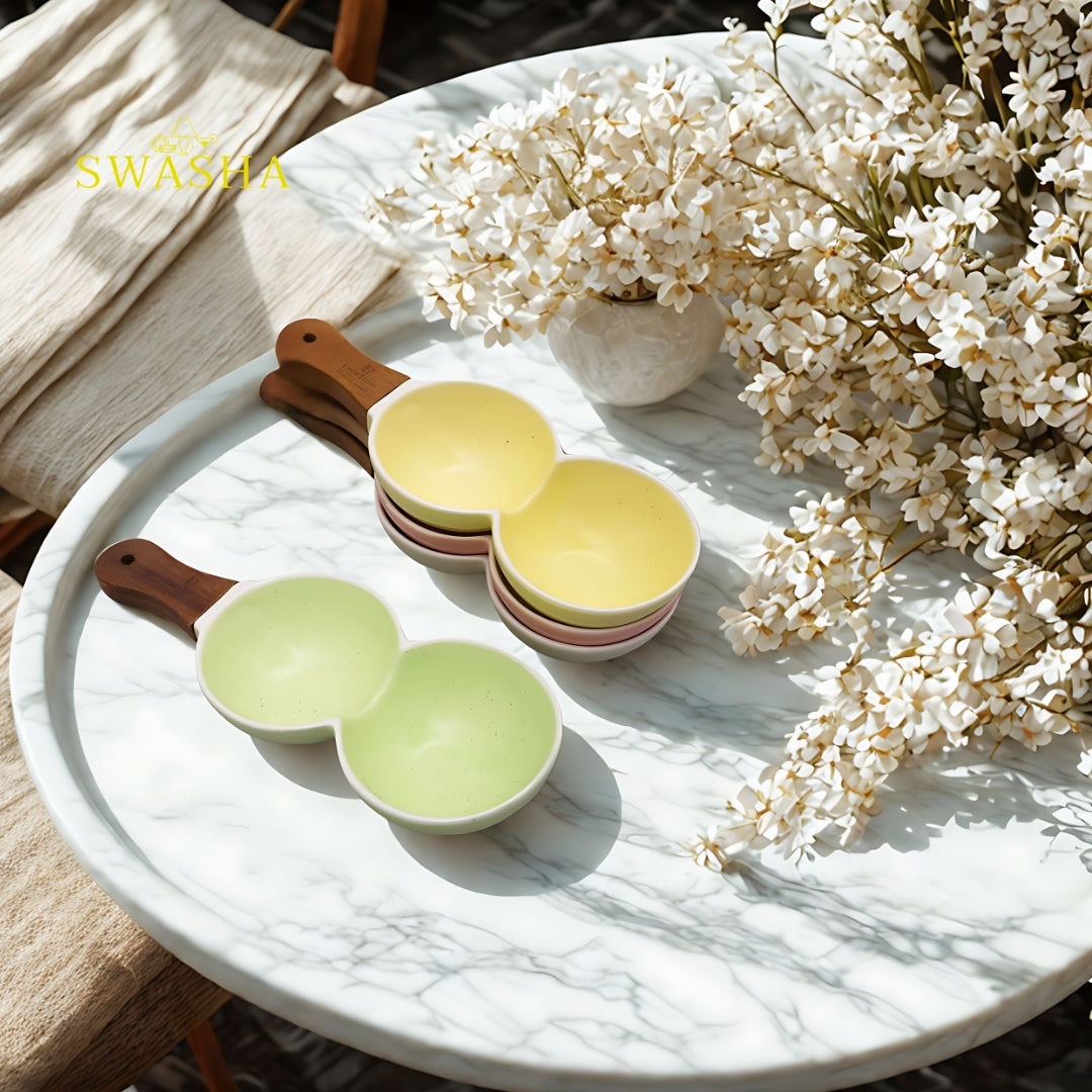 Luxury Ceramic Serving Platter with Handle for Chips & Snacks (Set Of 2) Swasha