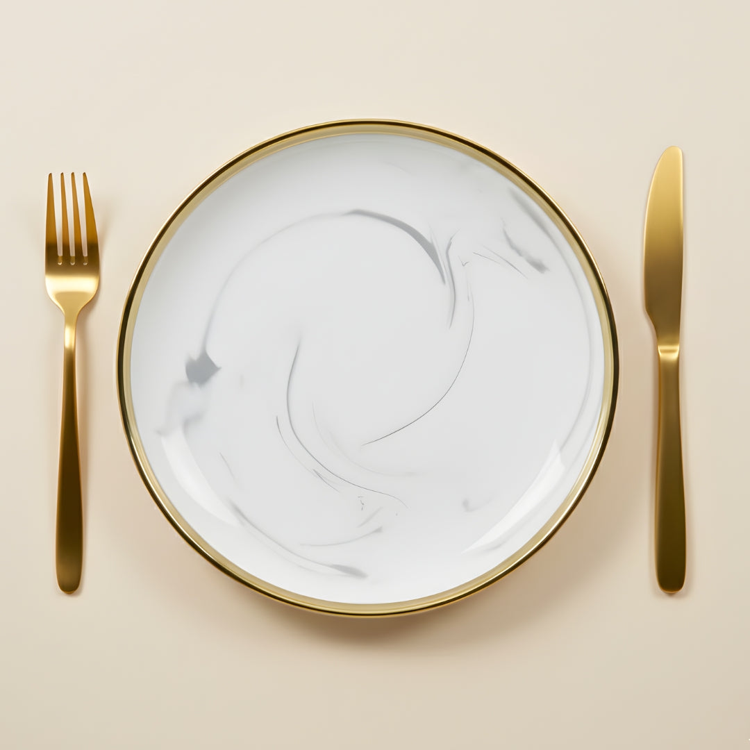 Swasha Porcelain Dinner Plate - Set Of 6 | Trendy Tableware | Marble White