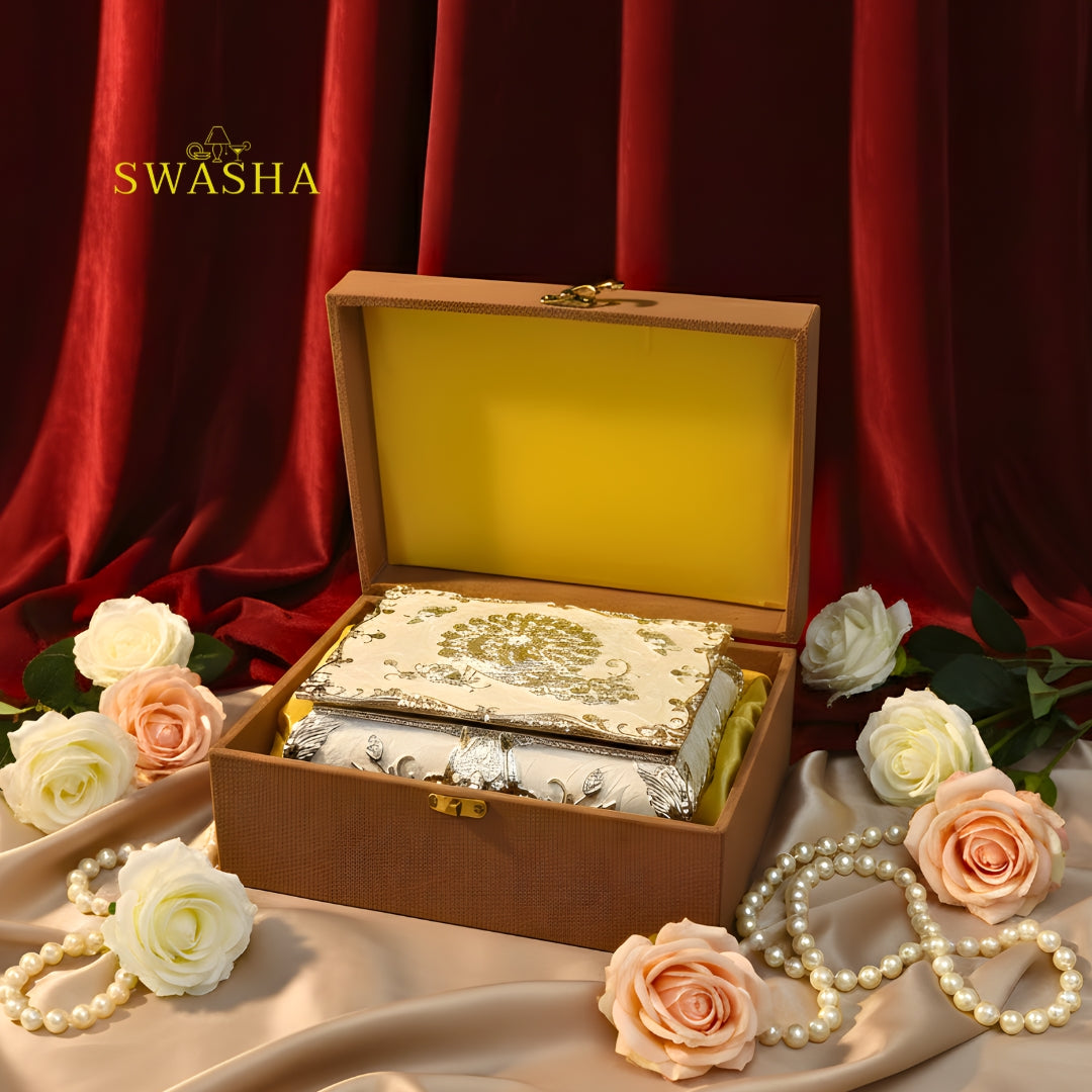 Swasha Premium Jewellery Box | German Silver Multipurpose Storage (White)