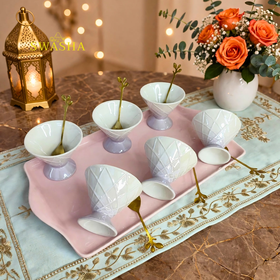 Lilac Ombre Ice Cream Set 6 Pcs | With Tray Spoons | Swasha