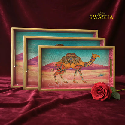 Premium Swasha MDF Serving Trays – Set of 3 Stylish Wooden Trays