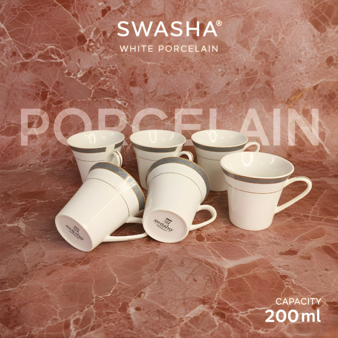 Swasha Porcelain Coffee & Tea Cups – Elegant Cup Set of 6