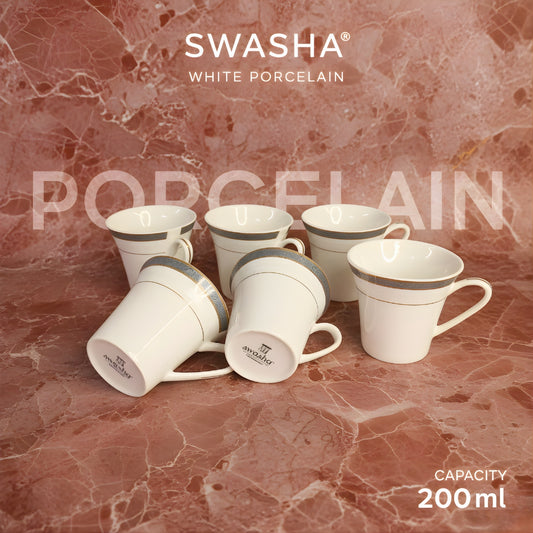 Swasha Porcelain Coffee & Tea Cups – Elegant Cup Set of 6