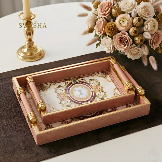 Set of 2 Premium Leatherette Trays