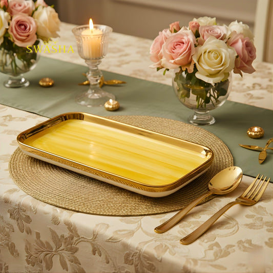 SWASHA Porcelain Dinner Set of 28 Pieces | Tableware | Dinnerware (Glossy Yellow)