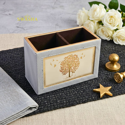 Swasha Leatherette Serving Tray Set of 4 with Cutlery Stand and Tissue Holder on Dining Table