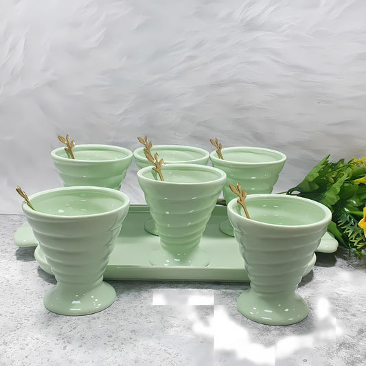 Ice Cream Cup Set of 6  With Tray by Swasha (Green)