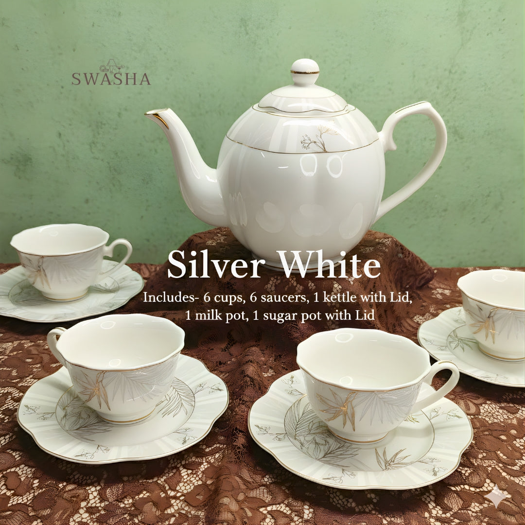 Silver White Vintage 17 Pcs Tea Set