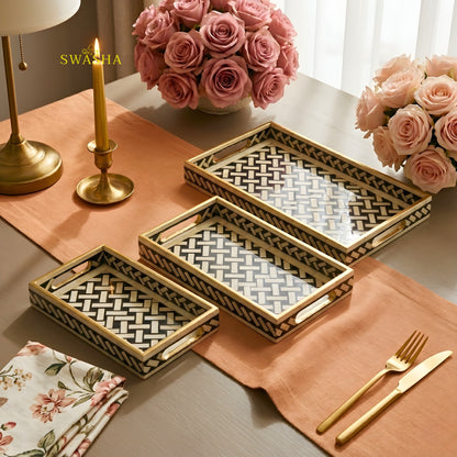 Luxury Resin Decorative Tray Set of 3 – Nesting MDF Trays for Coffee Table, Kitchen & Living Room Decor