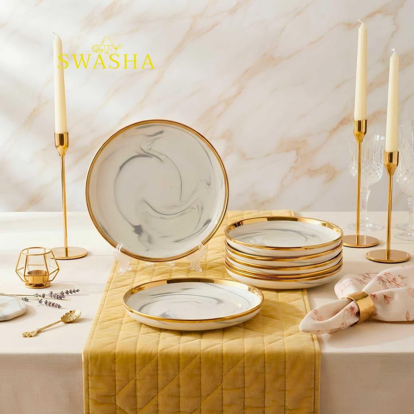 7 Pcs Porcelain Serving Set | 6 Side Plates with 1 Big Plate | Glossy Finish | Diwali Housewarming Gift