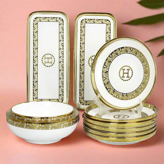 Swasha Home Decor Porcelain Snacks Set of 10 Pieces | Tableware | For Personal Use and Gifting